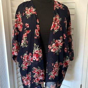 Dizzy Floral Sheer Kimono - Navy and Pink